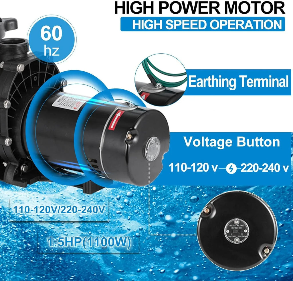 Inground Single Upgraded Silent Pump, Swimming Dual Primming 60HZ Pump With Ground Basket Speed Above Strainer Pool 1100W Pool Pumps 110V/220V Voltage, Self Operation
