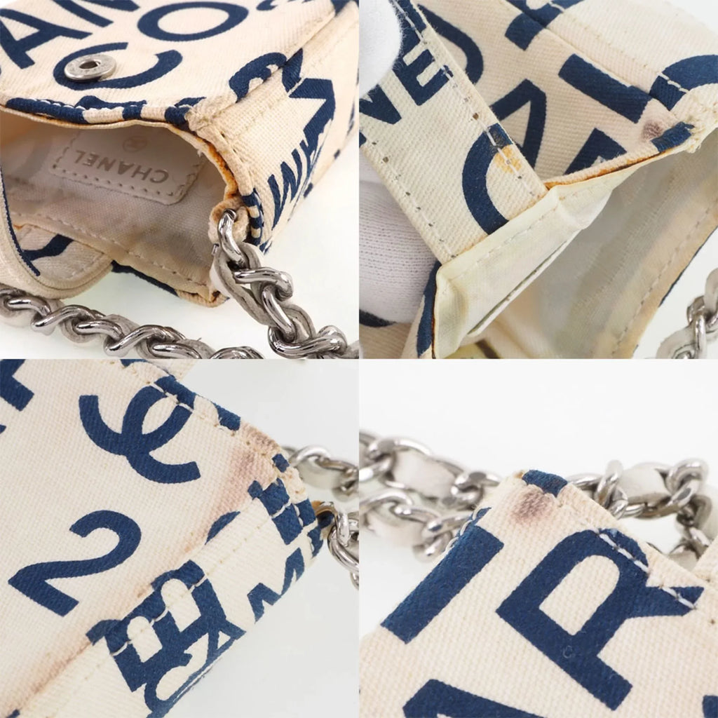 (Good) Pre-Owned Women's White/Blue Canvas Pouch Chain