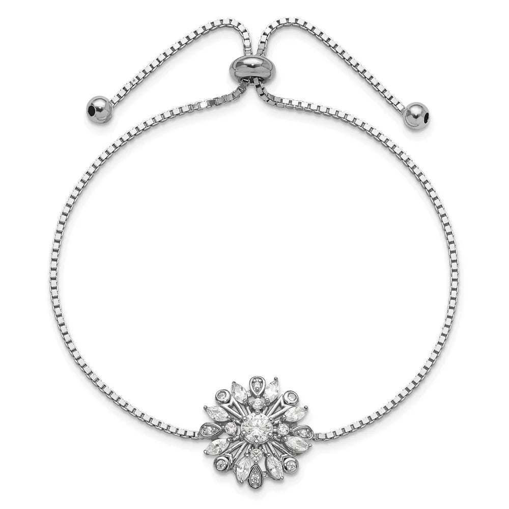 Bolo Rhodium-plated for Silver 925 CZ Floral Sterling Bracelet Adjustable Auriga Women