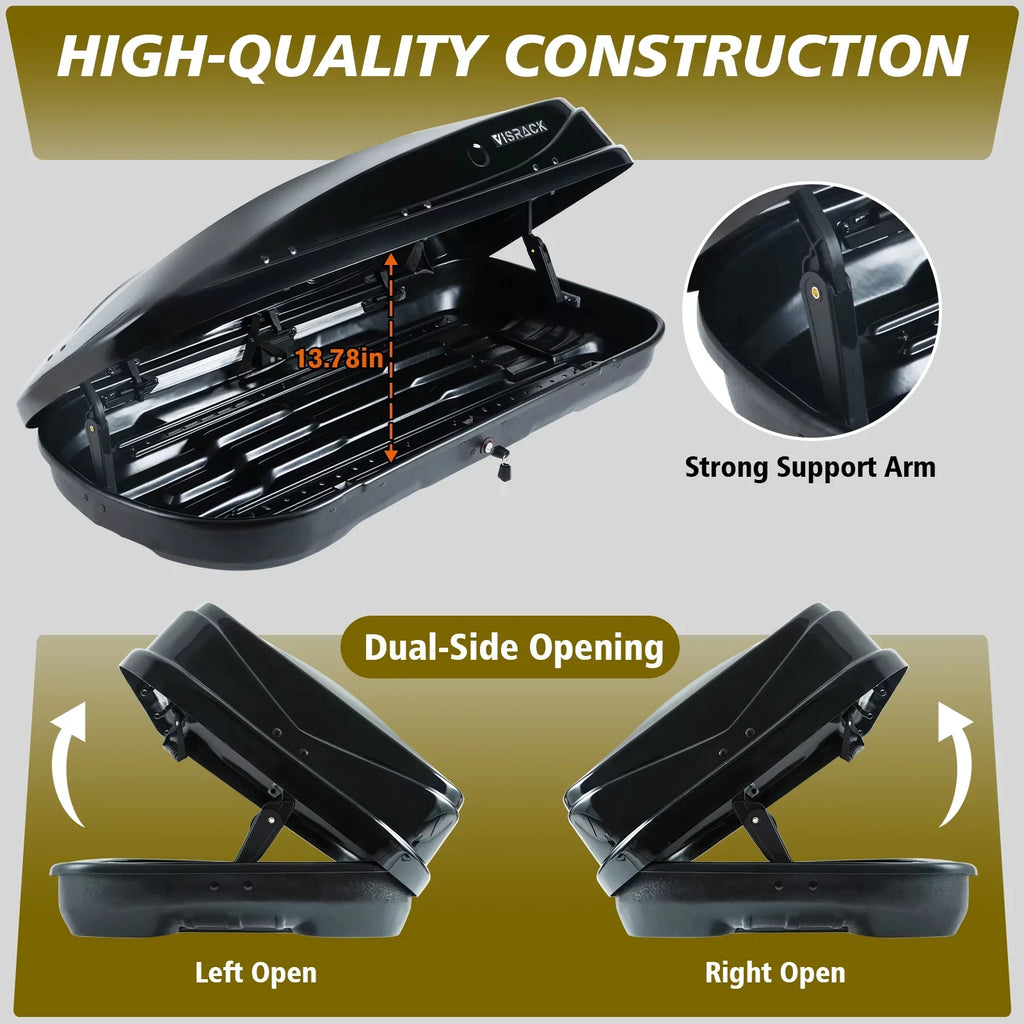 Double Locks, W x Rooftop Box 2 H, ft³ Cargo 56.3" Cargo SUV 30.3" Rooftop x Shell Box Rooftop 13.8" Black Waterproof L Cargo 14 Carrier Hard for Large with