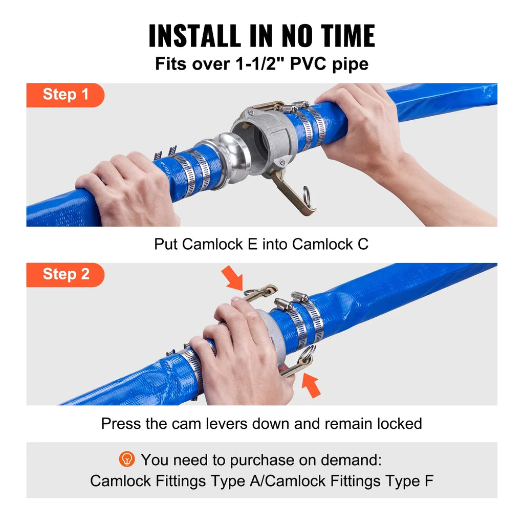 Disposal, x Filter 2'' Fittings Discharge for joints, liquid 50' Swimming Backwash Hose Aluminum C Camlock PVC with Great E Hose BENTISM Pool & with