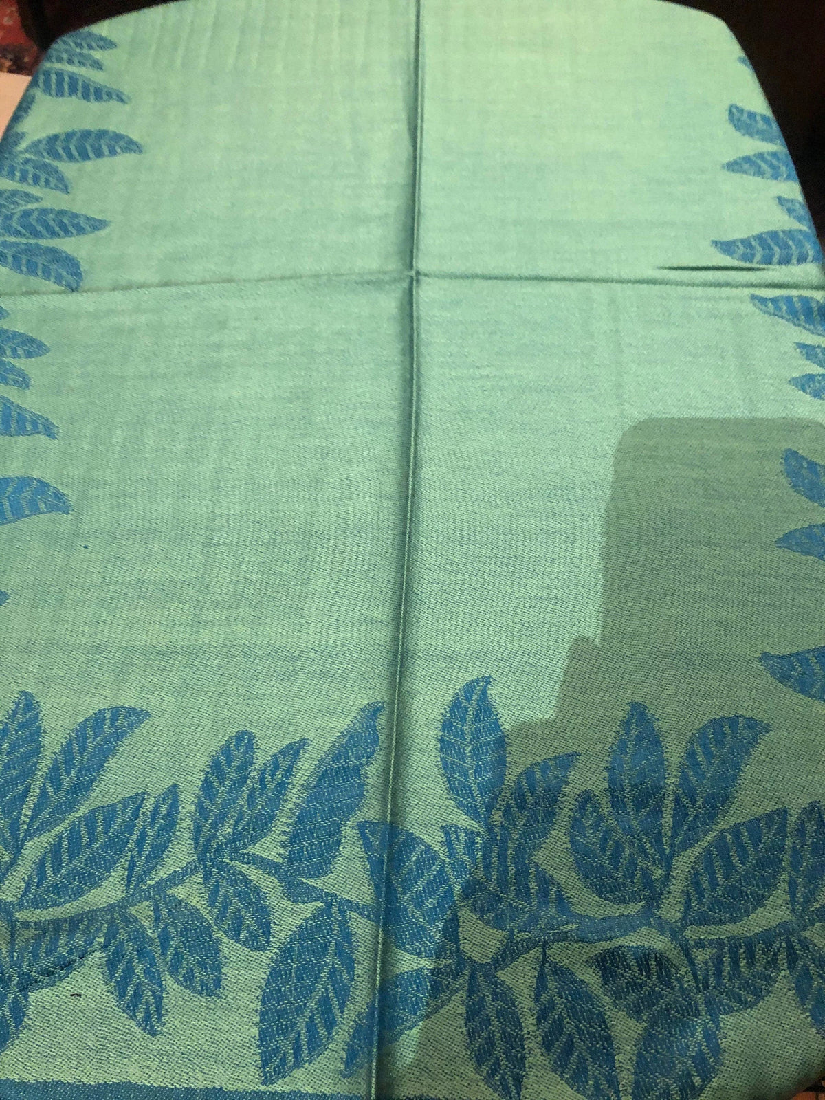 Pashmina shawl blue Scarf Vintage and Green Wrap Vine Teal Reversable Brocade