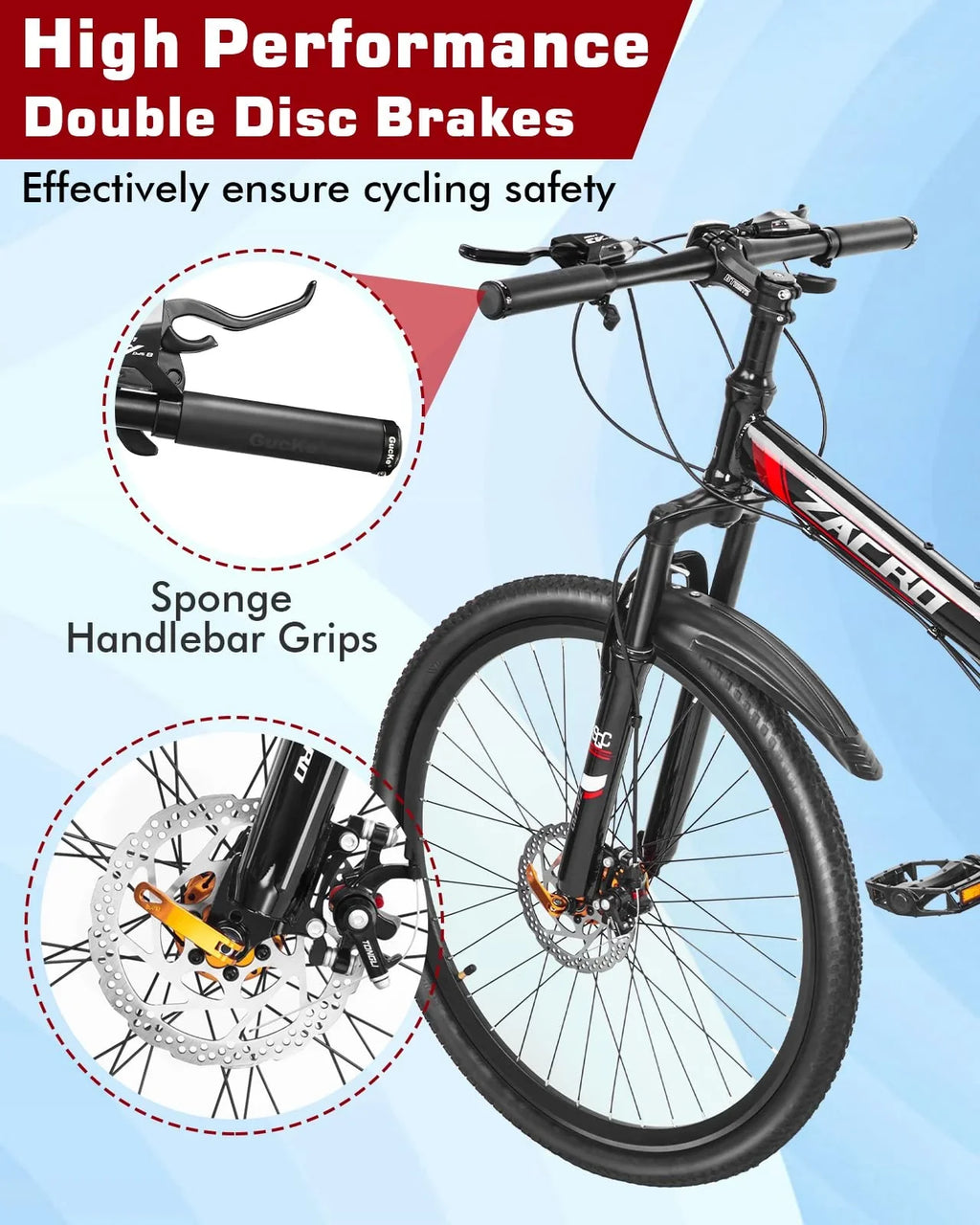 Bikes, Mountain Dual Road Speed/Carbon Bike, Steel Shock Brake 26 Red Fiber Zacro City Upgraded High-Carbon MTB 24 Bicycle, & Wheels Disc Absorbers Folding Inch