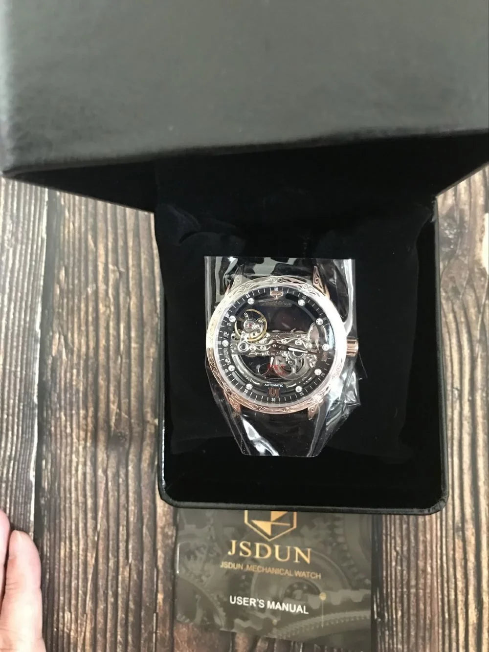 Watch Black Mechanical Luminous Men's Transparent Rose Automatic Skeleton