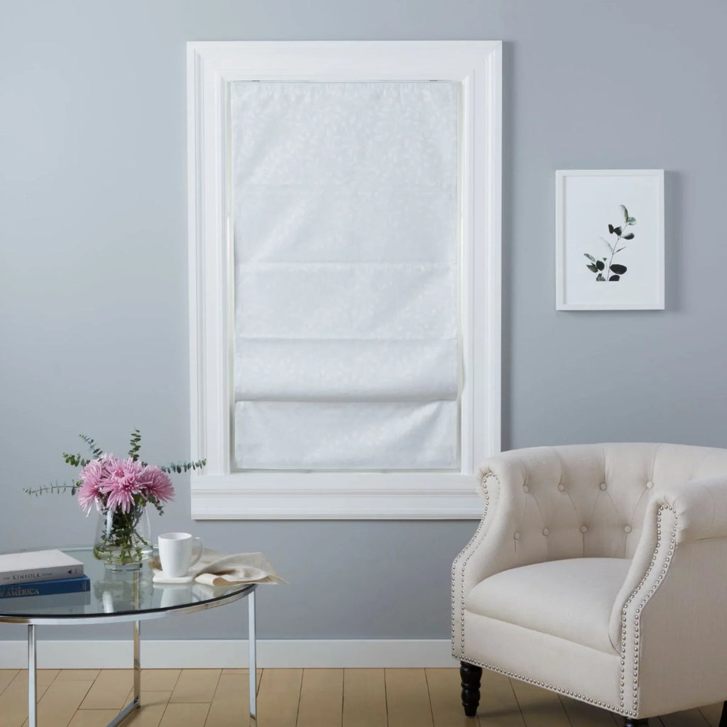 64", Blackout Shade, Exclusive Roman Botanical Home White Bolan Total 27"x