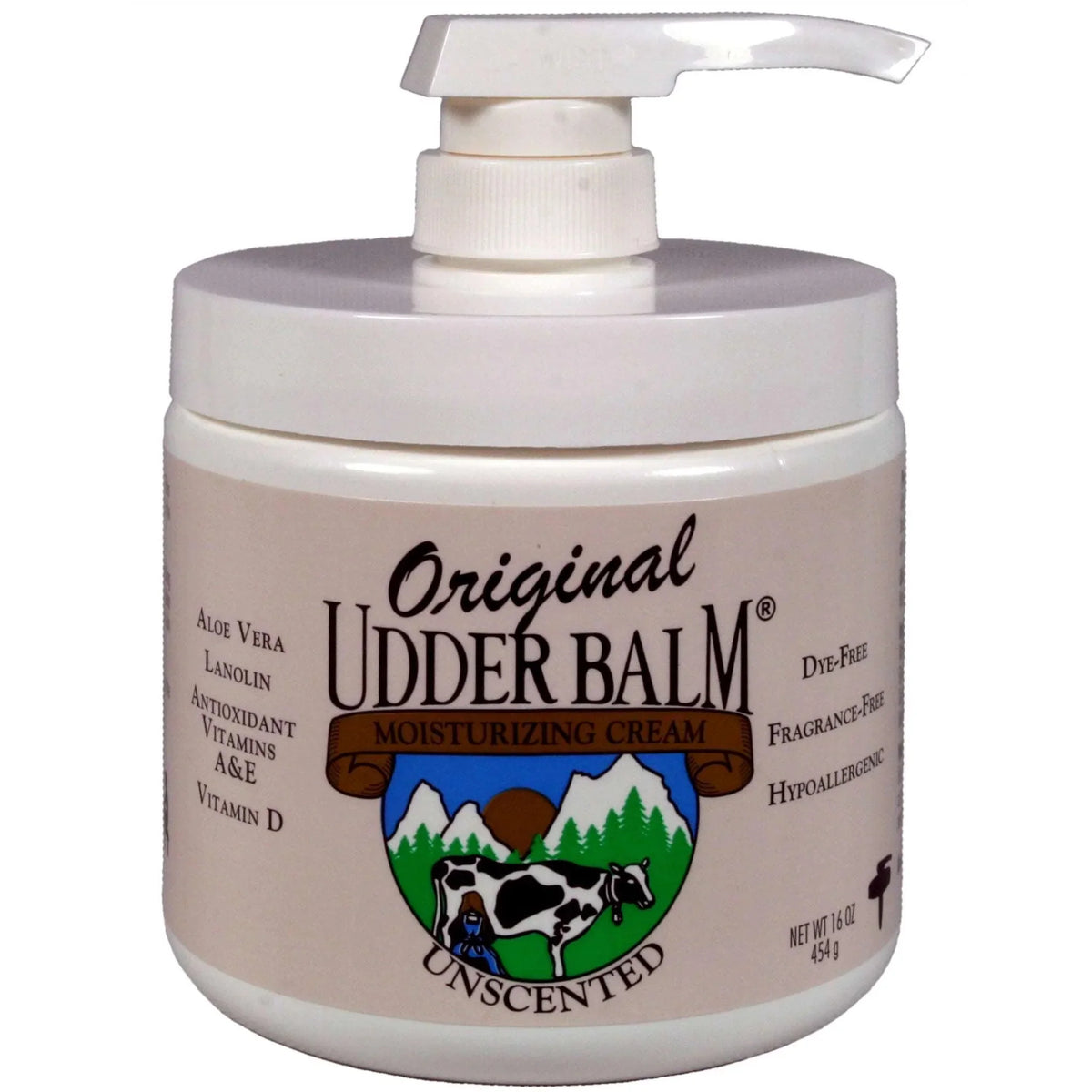 16oz Moisturizing Original Udder Balm with Aloe Cream Jar. & Pump Lanolin Unscented