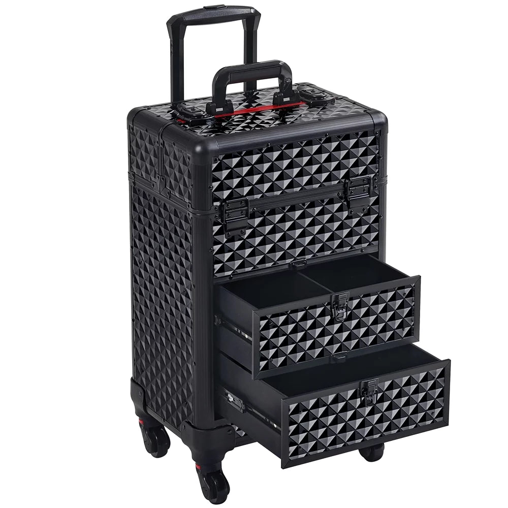 Makeup Case Professional with Drawers,Black Rolling Yaheetech Train