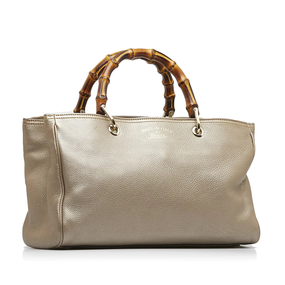Leather Authenticated Brown Bamboo (Good) Shopper Unisex Pre-Owned Calf Medium Satchel