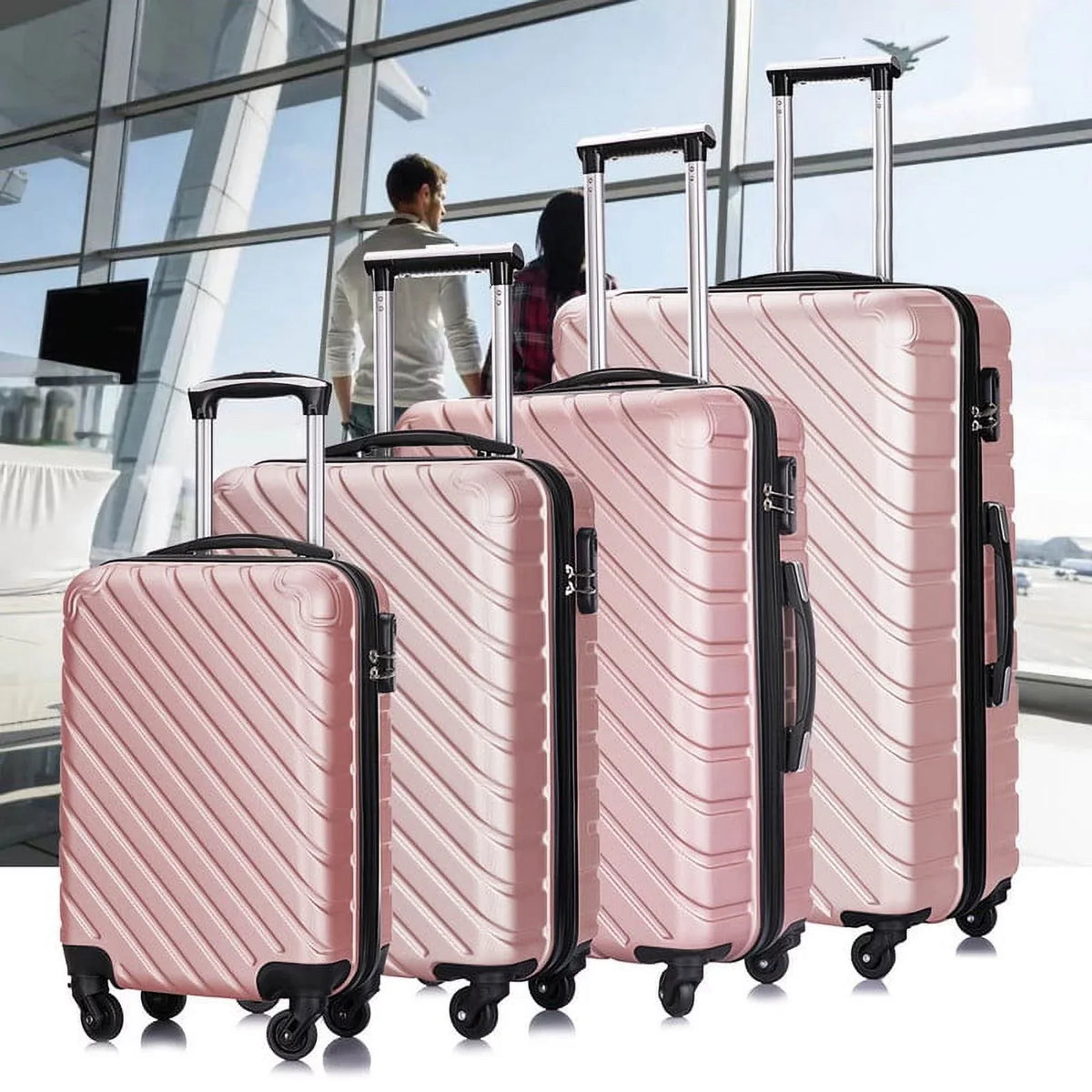 4 Luggage Luggage Piece gold rose Cover&Hanger Spinner Hardshell with On Suitcase,Carry Free Wheels Sets,Travel Inside