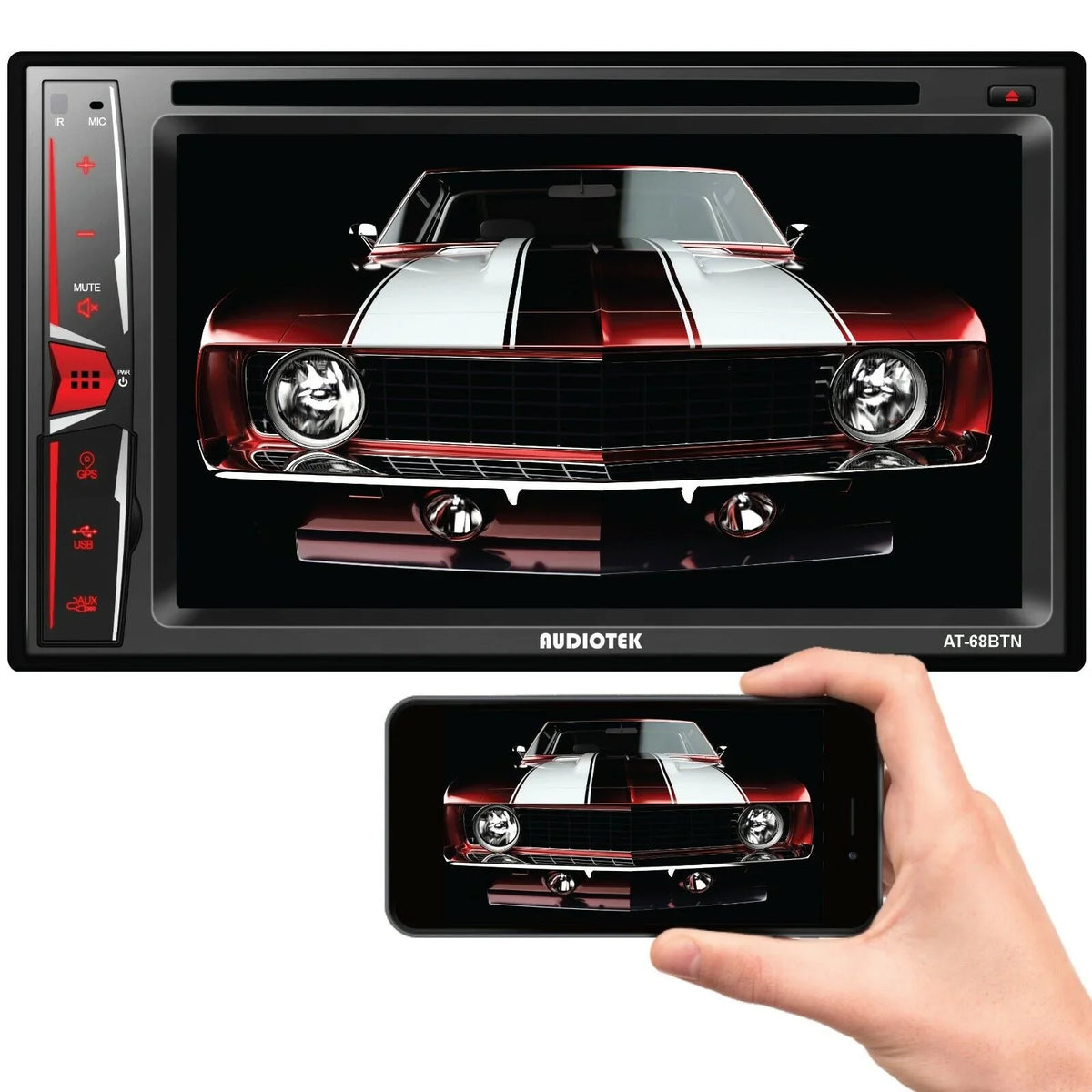 Link+ Touch AT-68BTN 6.2" Rear Plate Camera Radio License Mirror Screen Bundle Audiotek
