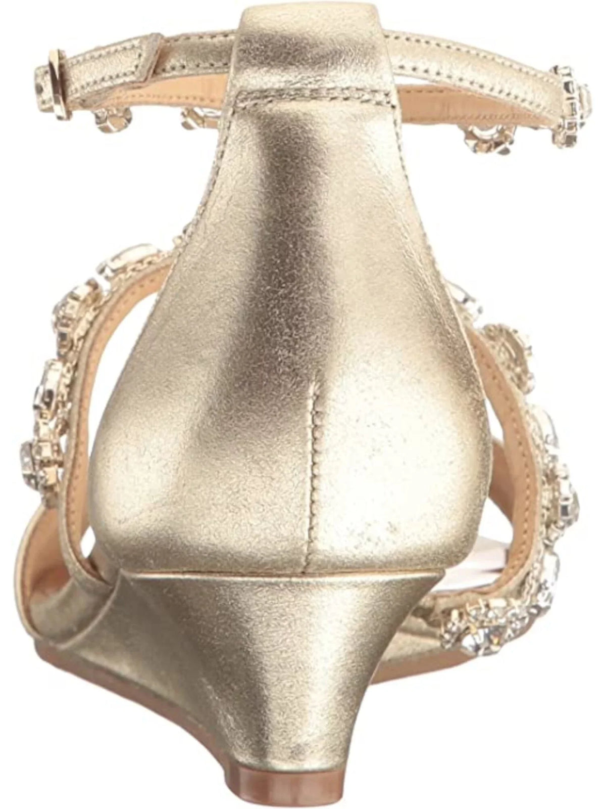 BADGLEY Gold Strap outfit Embellished Womens Terry Buckle 9 MISCHKA Ankle Wedge Leather Sandals