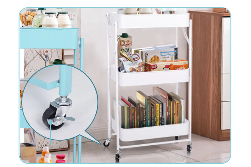 Home With Rolling Library Organizer 3 Utility Utility Shelves Cart Cart Storage Foldable Wheels, Office Multi-Function Metal Rolling Mobile Folding Storage Cart Cart Tier Craft for
