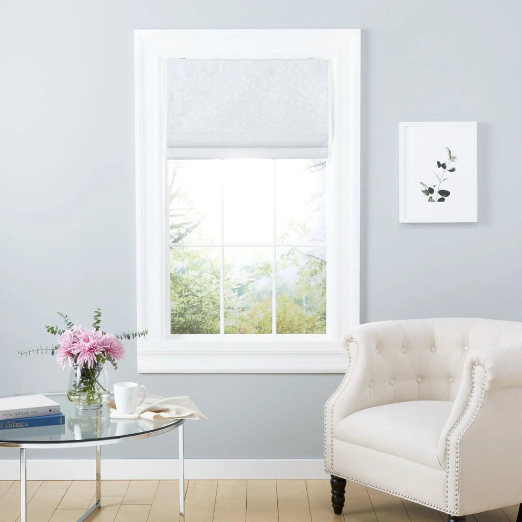 64", Blackout Shade, Exclusive Roman Botanical Home White Bolan Total 27"x