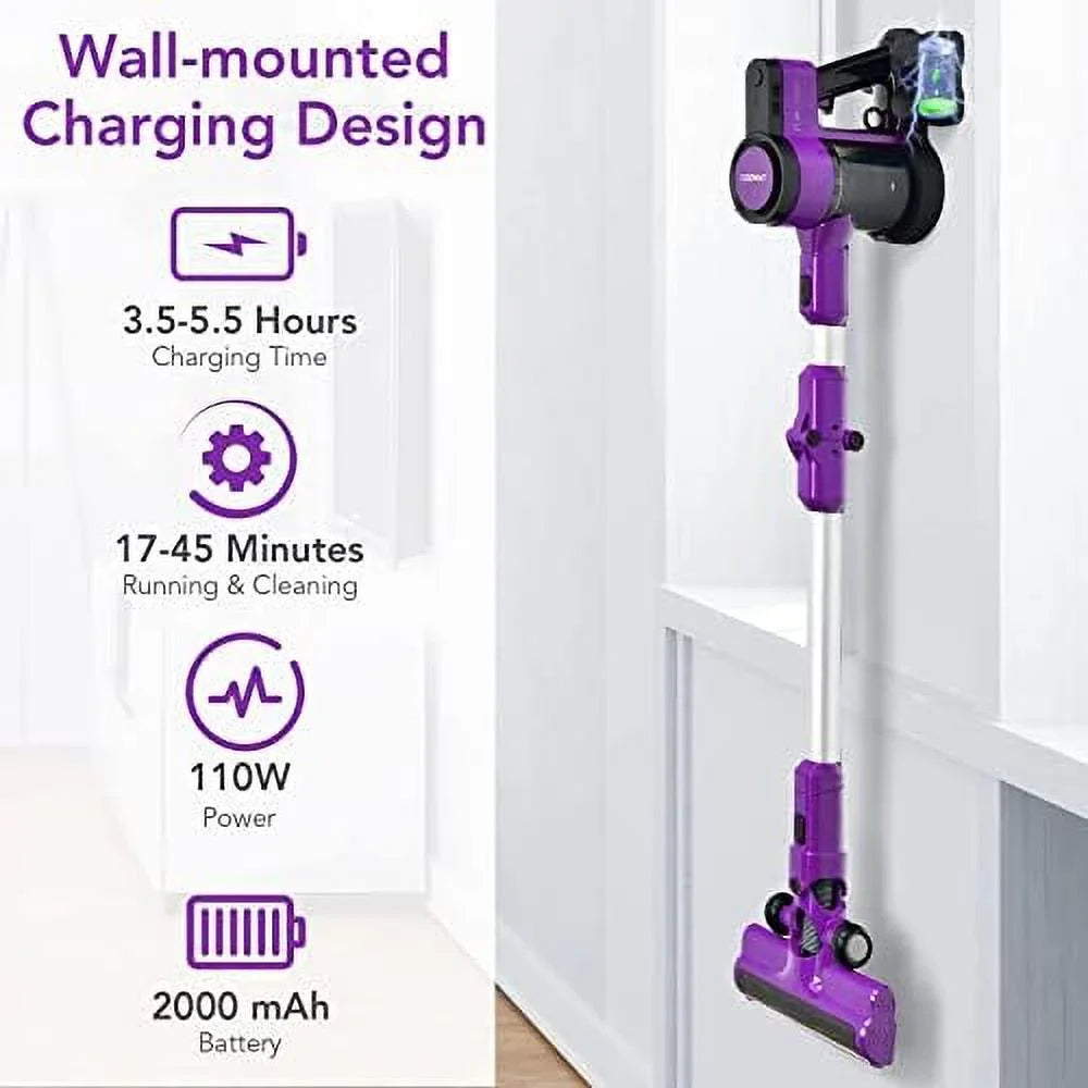 Handheld Vacuum (Purple) Cordless Pet Floor 2000Mah Cleaner, & Vacuum With Rechargeable & Carpet Vacuum Lightweight Hair, For 3-In-1 Hard Stick Runtime 45-Minute Battery, Wall-Mounted Car,