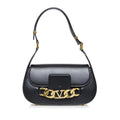 Leather Authenticated Bag Valentino (Good) Vlogo Chain Pre-Owned Black Unisex Shoulder Calf