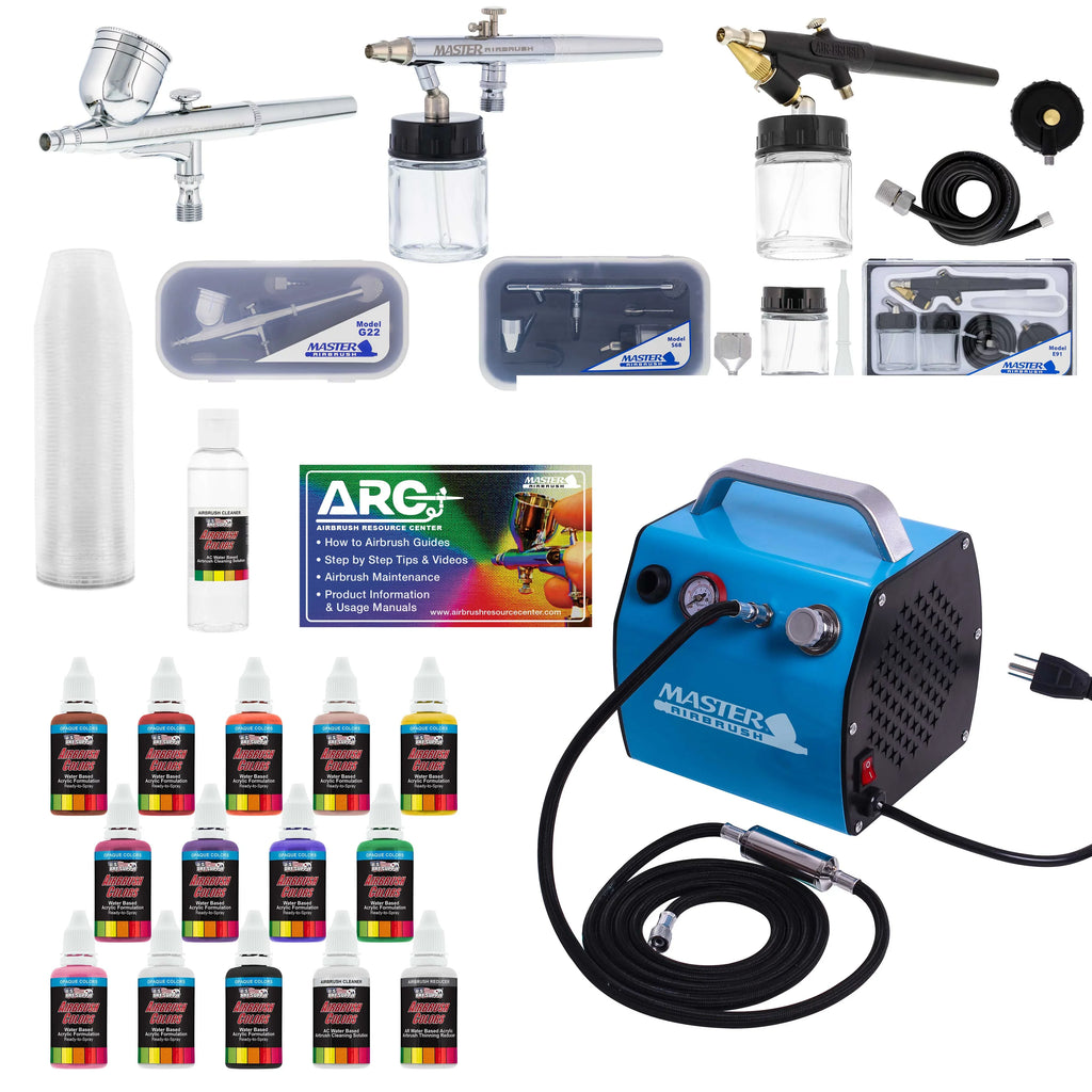 3 Art Compressor Paint System Hobby Airbrush Air Kit 12 Pro Color Set