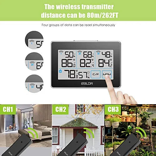 Real-Time with Distance Max Stand Temperature - 262 3 and LCD, Humidity Meter climate with BALDR and Hanging Slot, Built-in Tracker Touchscreen, Sensors, ft Wireless Station Remote Digital Black