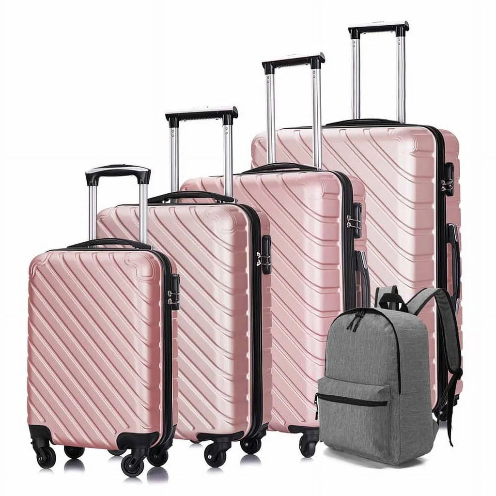 4 Luggage Luggage Piece gold rose Cover&Hanger Spinner Hardshell with On Suitcase,Carry Free Wheels Sets,Travel Inside