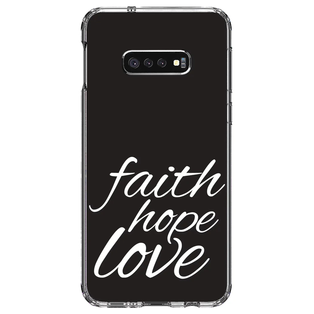 Screen - & Back, Protector Bumper, Black Hybrid for TPU Acrylic White S10e (5.8" / Hope / Love Glass Screen) Shockproof Faith Tempered - Galaxy - Case Christ - DistinctInk Clear