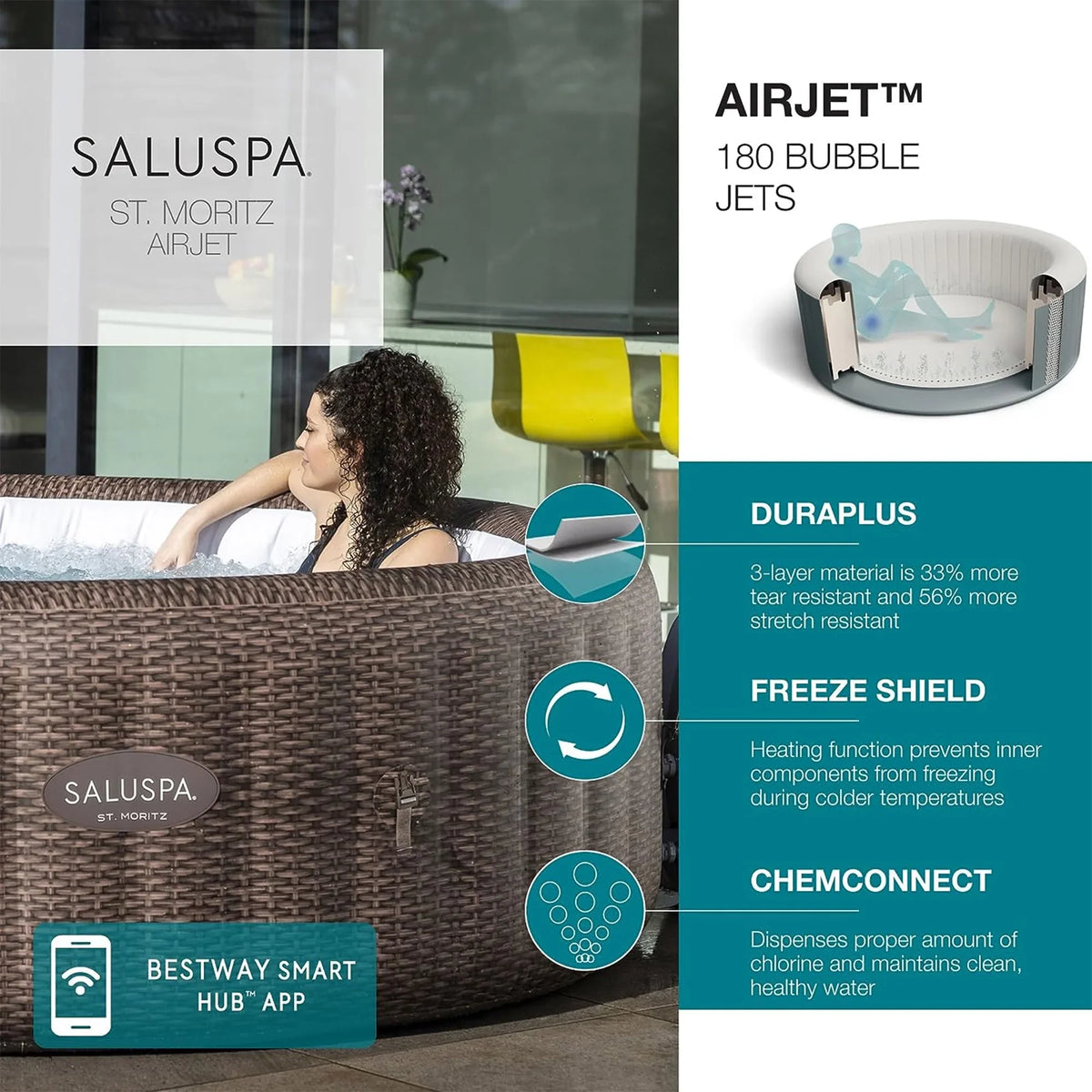 4 SaluSpa & Headrest St Bestway 4 Spa Hot w/Set Seat Pillows Moritz Tub of