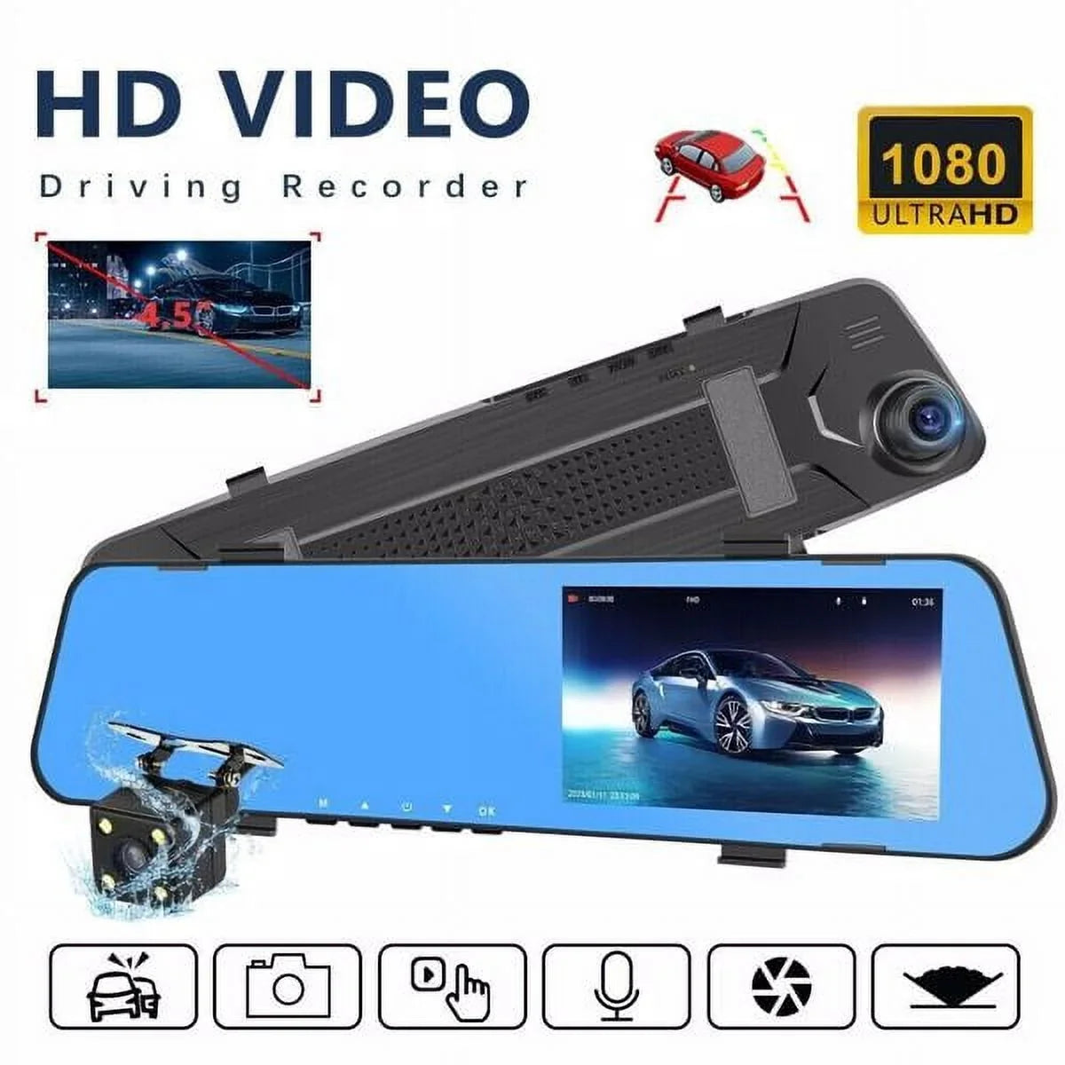 Mirror Camera Dual Rearview Car Video Dash DVR Front 1080P Rear Cam HD Recorder