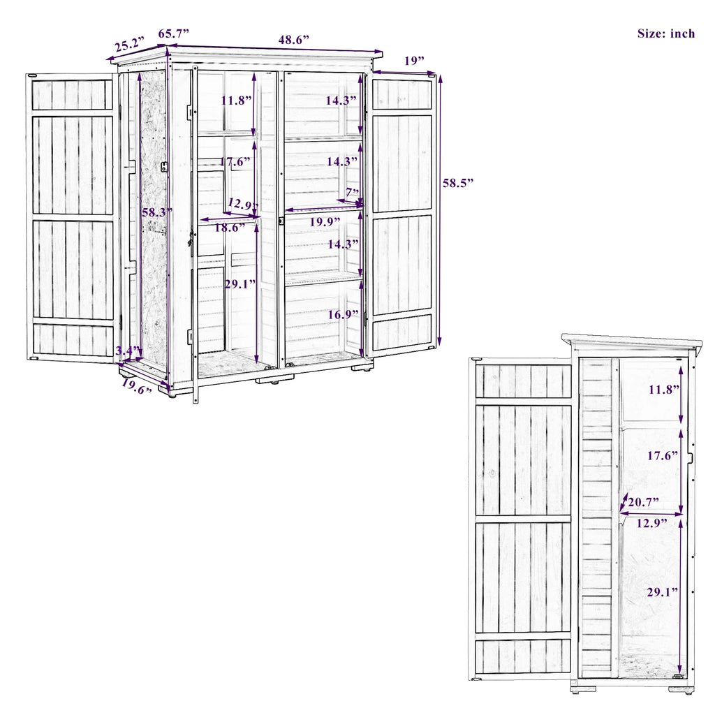 Waterproof Storage Lockable Homiyad Hx4.1ft L and Cabinet with Asphalt Tool Multiple-Tier exterior Shelves, Gray Shed, Doors, Garden Roof, Wood Four White 5.5ft