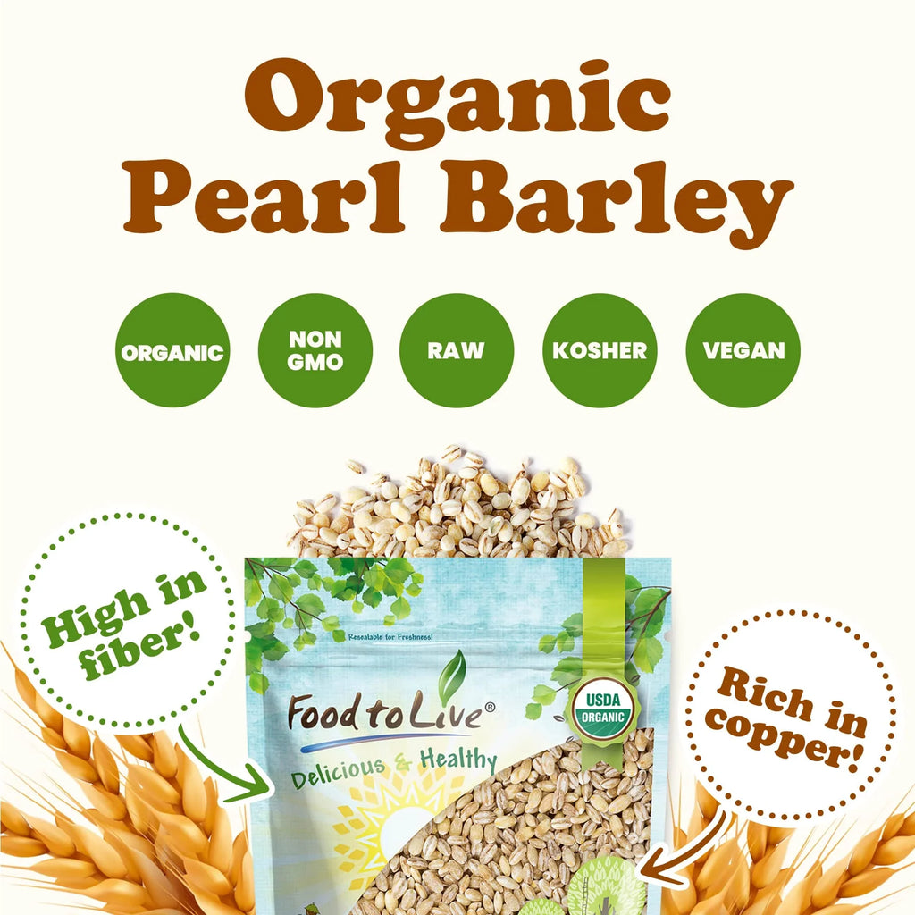 Barley, Pearl Pounds Food Non-GMO, Kosher, to Live Organic by 6 — — Vegan Raw,