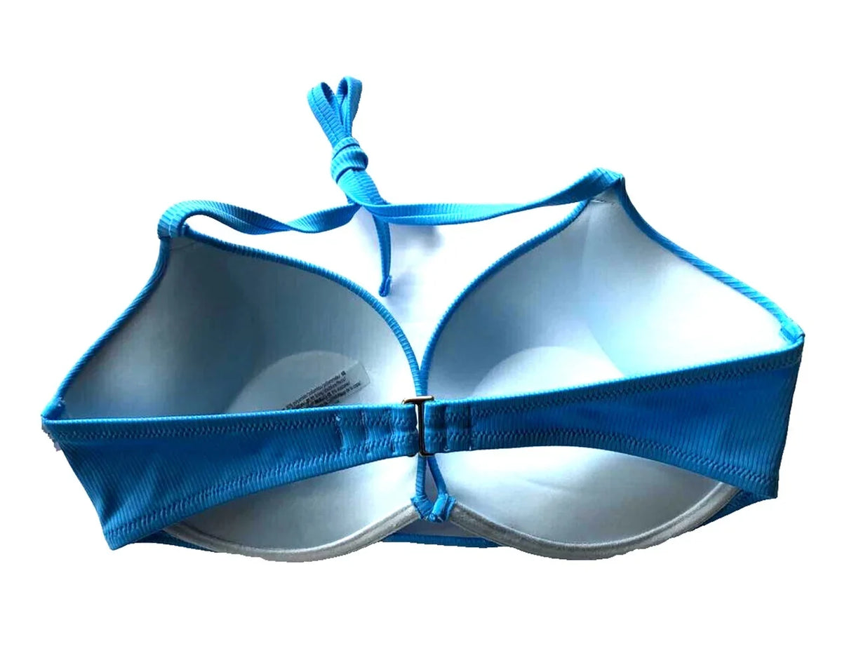 dimension NWT Capri Victoria's Swim Bikini 32A Secret Blue Halter Up Bombshell Top Add-2-Cups Push