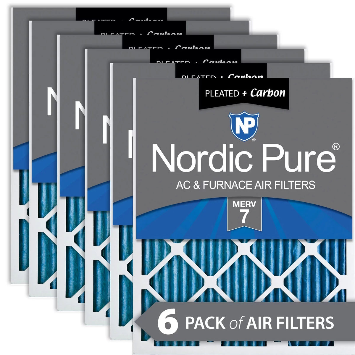 MERV Plus 16x16x1 Pure Nordic Carbon Pack 6 Air Pleated 7 Filters