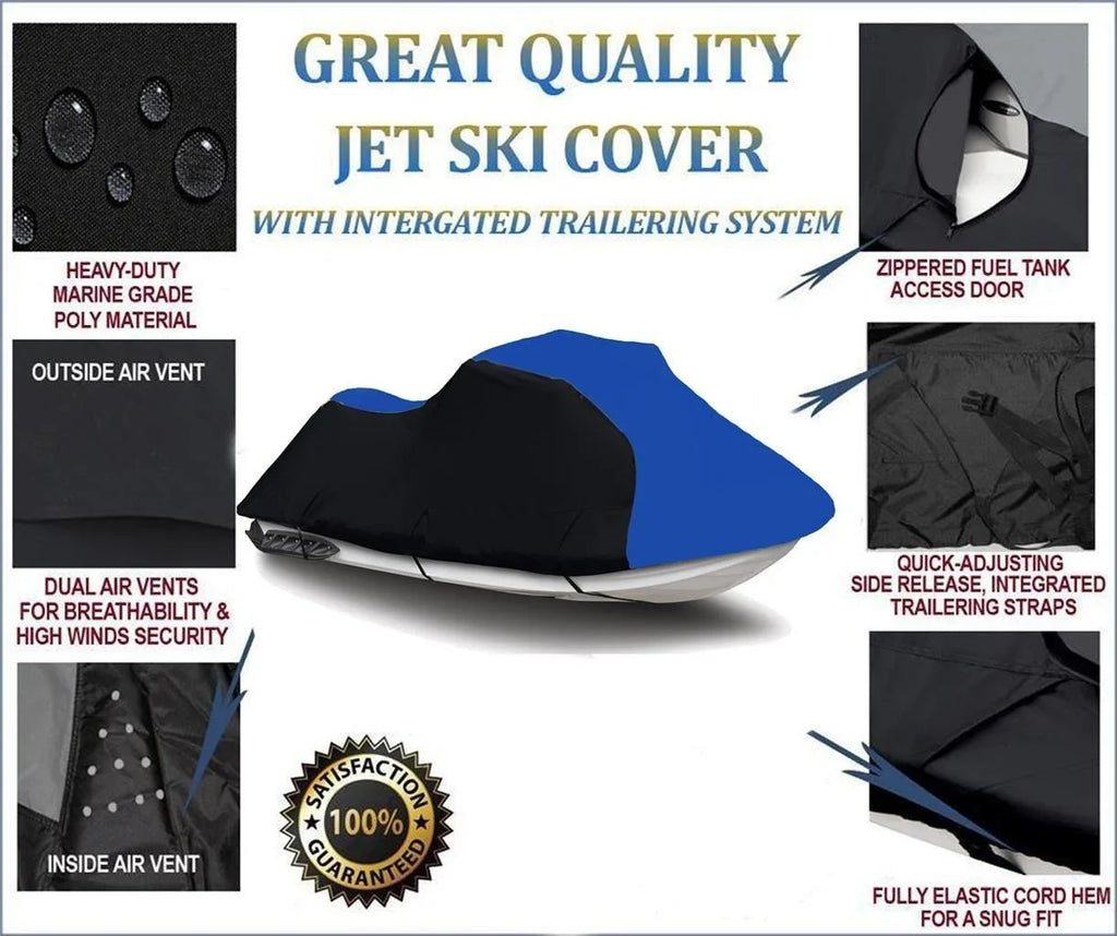 Cover Cover for / Ultra 2008 PWC Ski Watercraft BLUE Kawasaki 2007 600 DENIER 250X HEAVY-DUTY, Compatible Jet BLACK