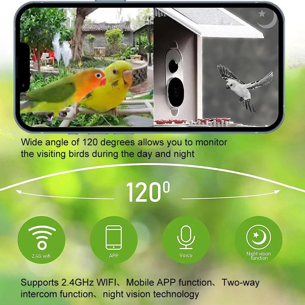 WIFI Real-time Smart Species, Feeder Identify Bird IP65 TF Watching Camera Bird Waterproof Cards Bird for Auto Bird AI Capture Detection, moobody Enthusiasts 1080P Notification, 128G Motion Video,
