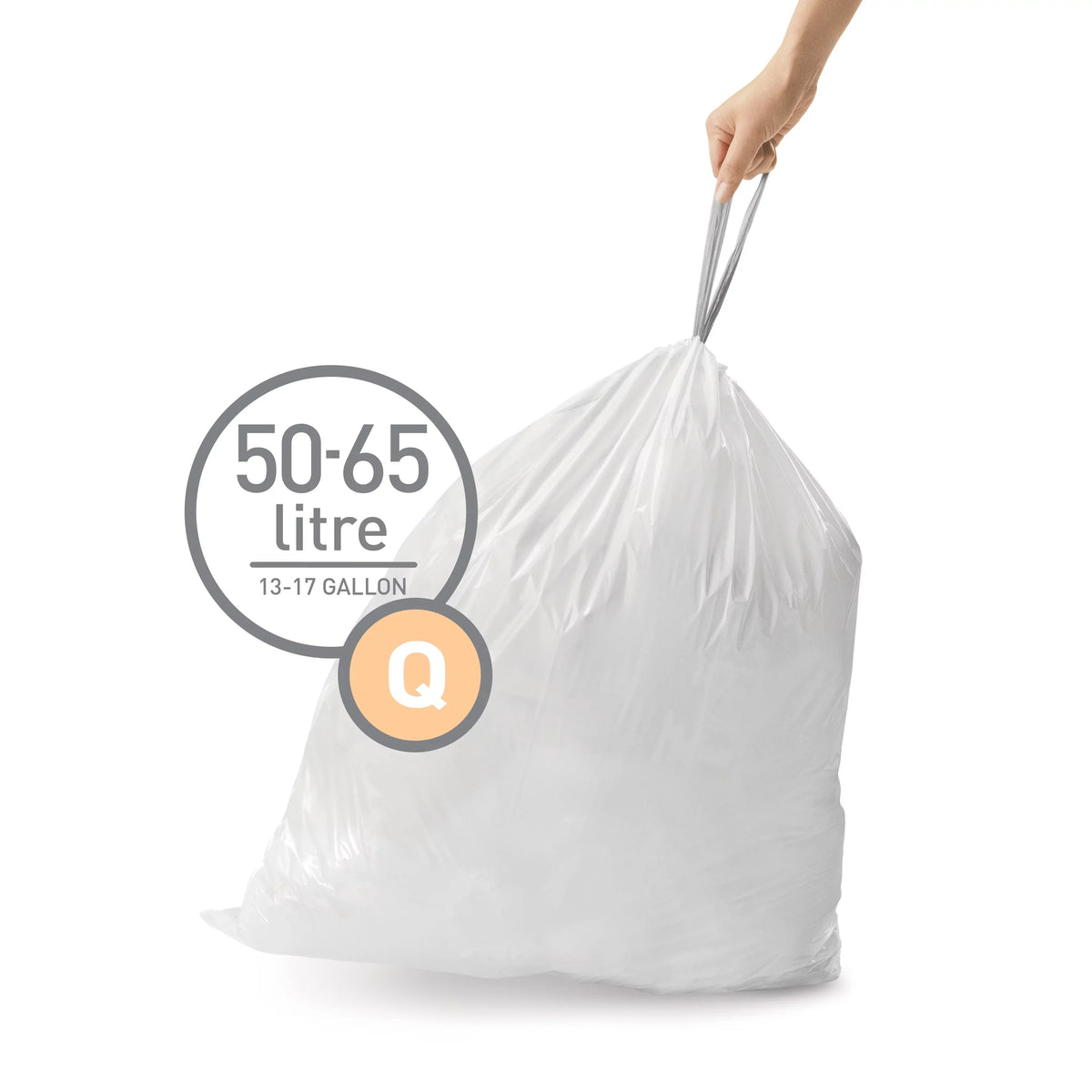240 Gallon, White 13-17 Bags, Roll Q Custom / Fit Pack, Code 50-65 Trash simplehuman Drawstring Liter
