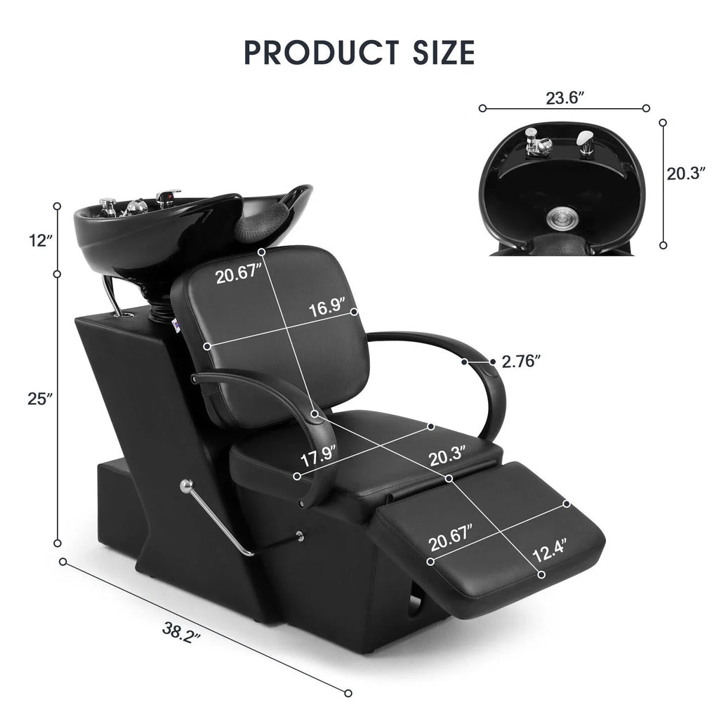 Bowl Chair and Beauty with Ceramic Tattoo Bowl, Spa Shampoo Sink Backwash Adjustable Artist Hand Footrest Salon Black