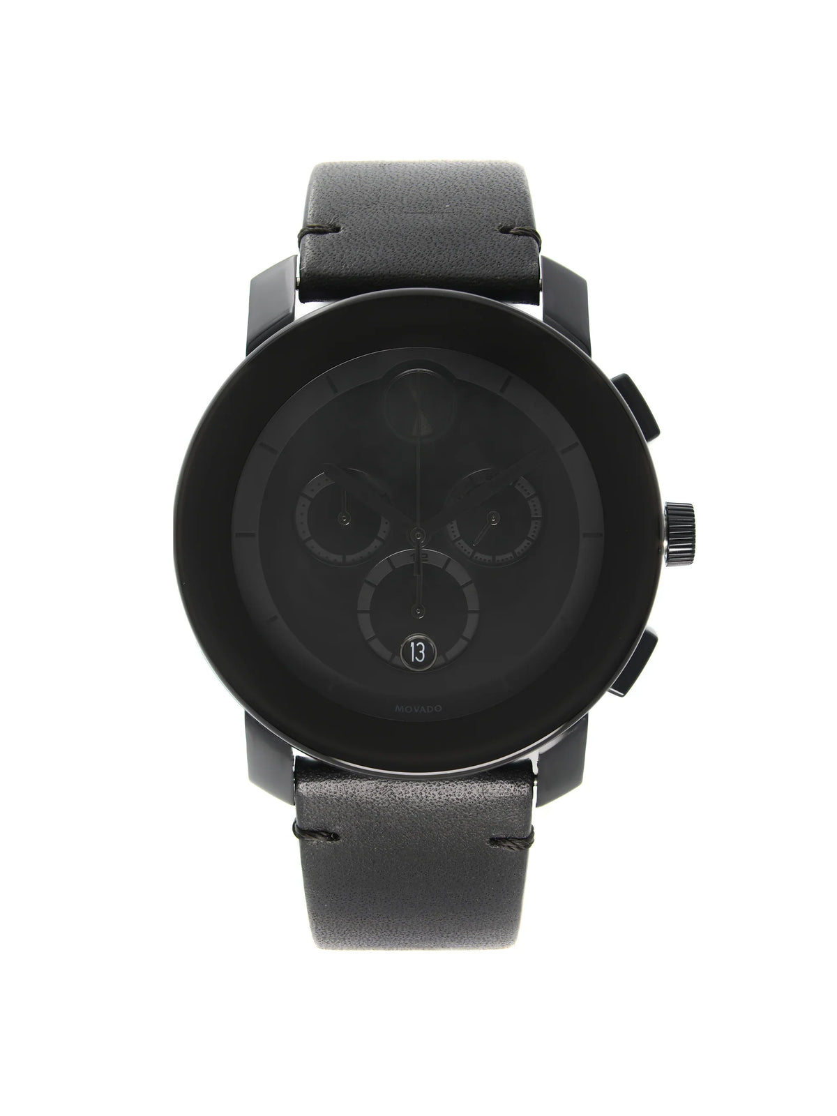 Quartz Movado 3600337 Chronograph Mens Watch Black Dial Bold Steel Ion-Plated