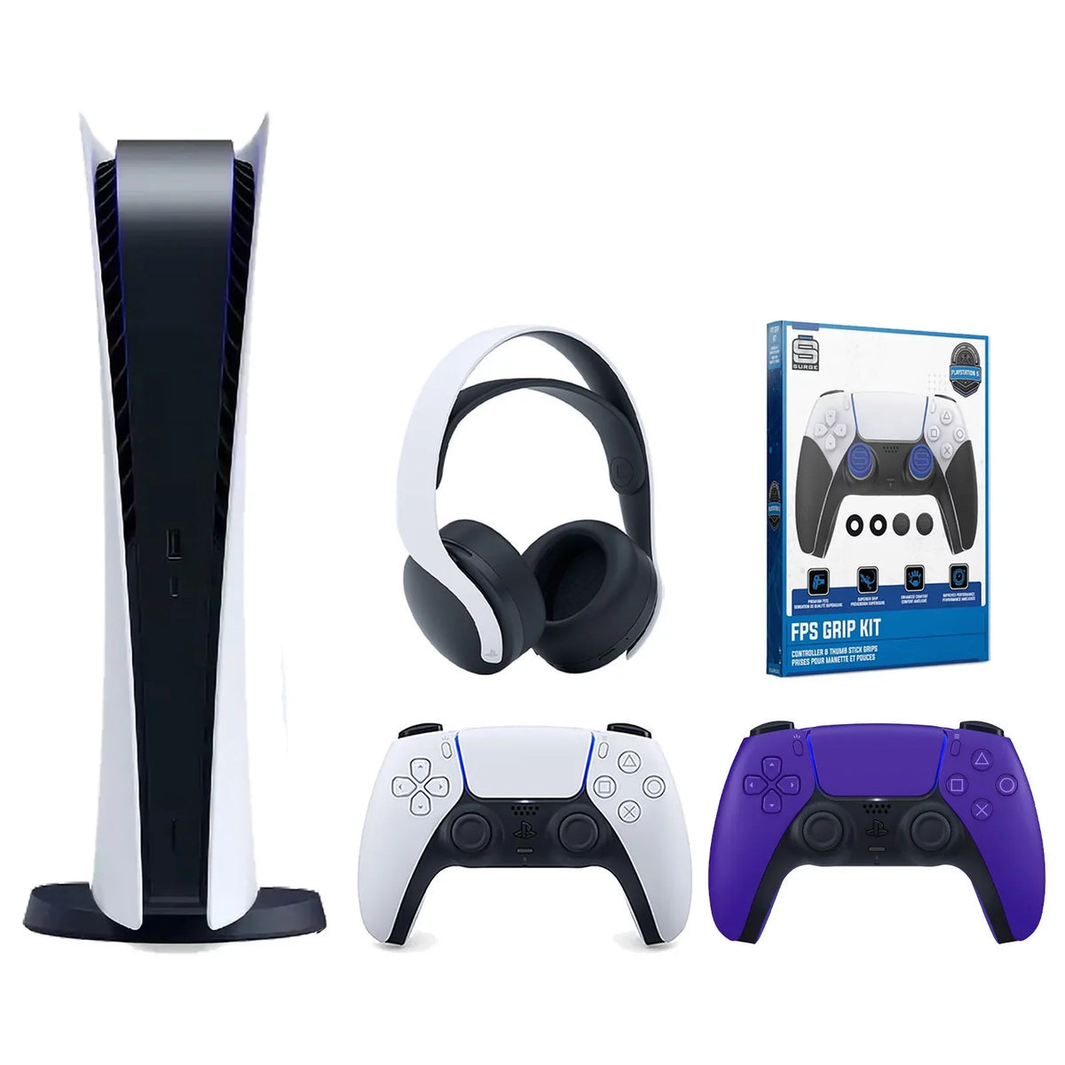 with Grip FPS Aiming With Playstation Extra Digital Kit Purple Headset Surge White Rings and PULSE Console Controller, Bundle Edition 5 3D Precision