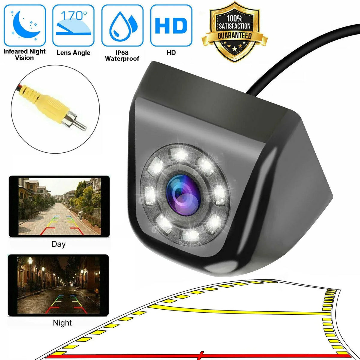 Night Vision Reverse Rear View Parking Waterproof HD 8LED Car Camera Backup 170°