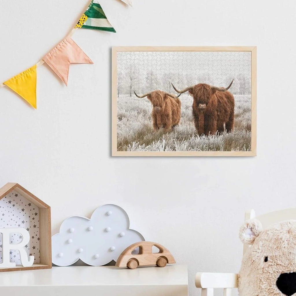 Exercise Brain for Scottish Cow Pieces Wooden Challenging Gift Family Fun 500 Highland Game Adults, Puzzles Jigsaw Grandparents Jigsaw Puzzle Parents Friends for Creative