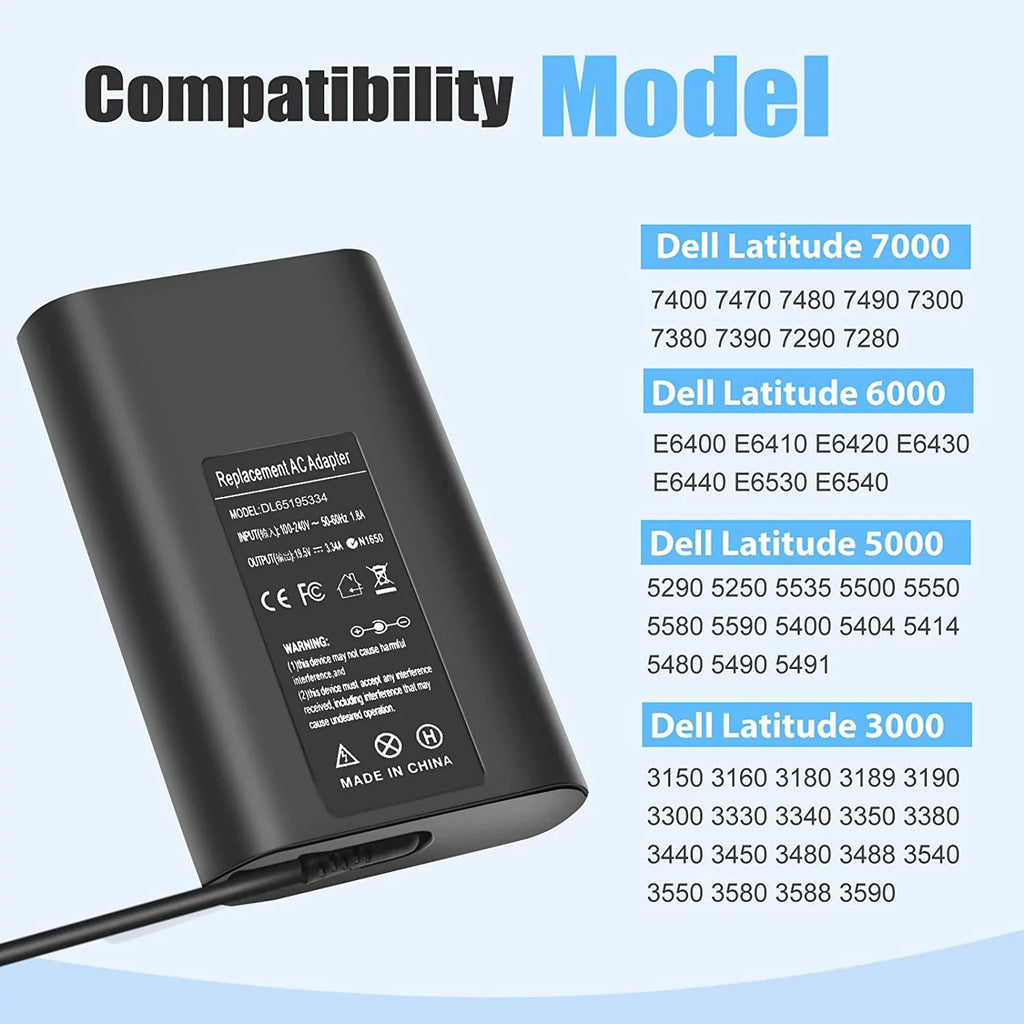 E6540 5500 Laptop AC 3440 5400 Charger E5470 E5450 7480 E7480 E6420 5480 LA65NM130 7490 for E7470 E5400 7390 Latitude LA65NS2-01 E6430 Adapter 65W E5420 7400