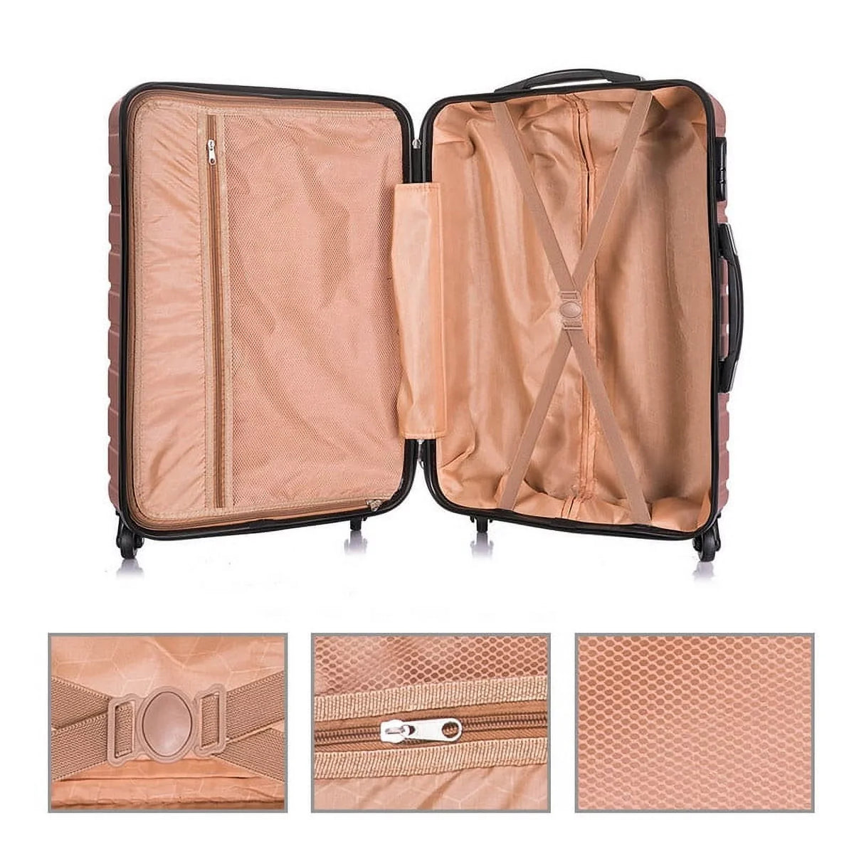 4 Luggage Luggage Piece gold rose Cover&Hanger Spinner Hardshell with On Suitcase,Carry Free Wheels Sets,Travel Inside