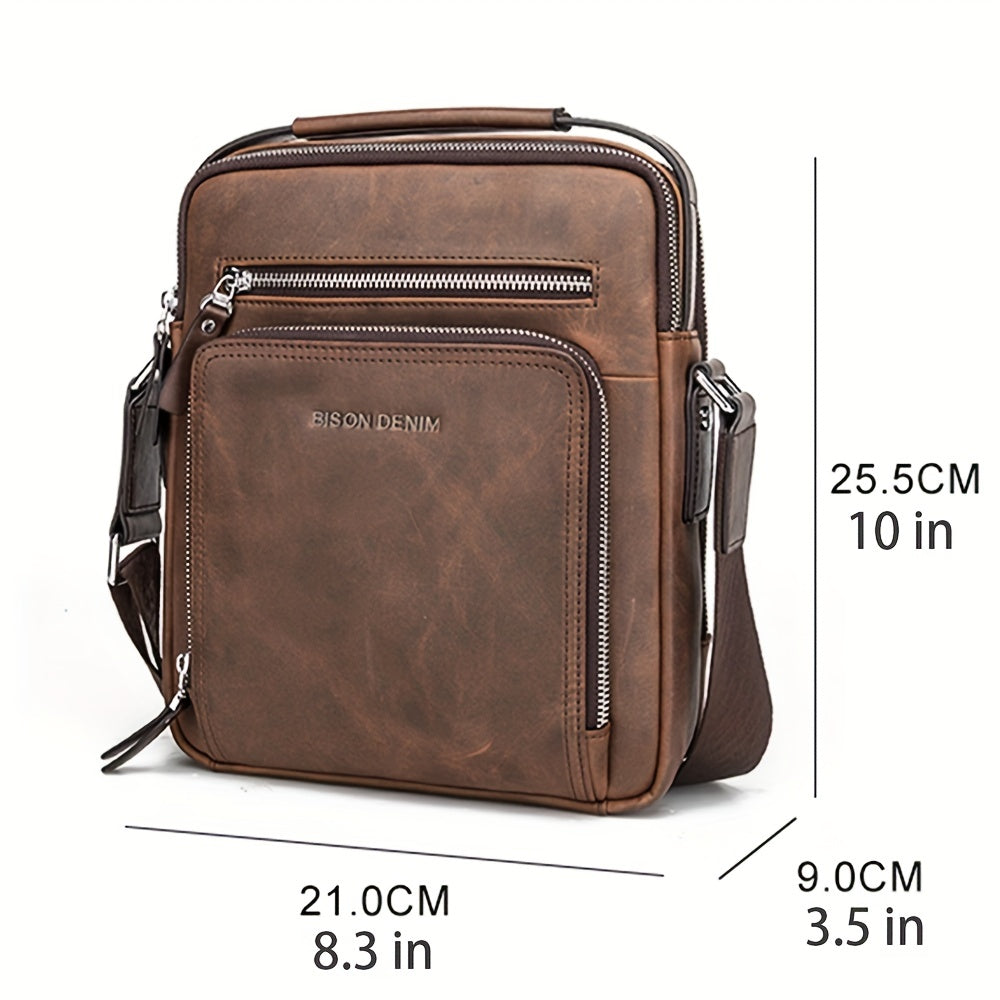 Messenger N2333-1ZF Genuine Shoulder Bag Vintage Casual DENIM Bag Leather Men‘s MICHROE Handbags Crossbody Cowhide Designer