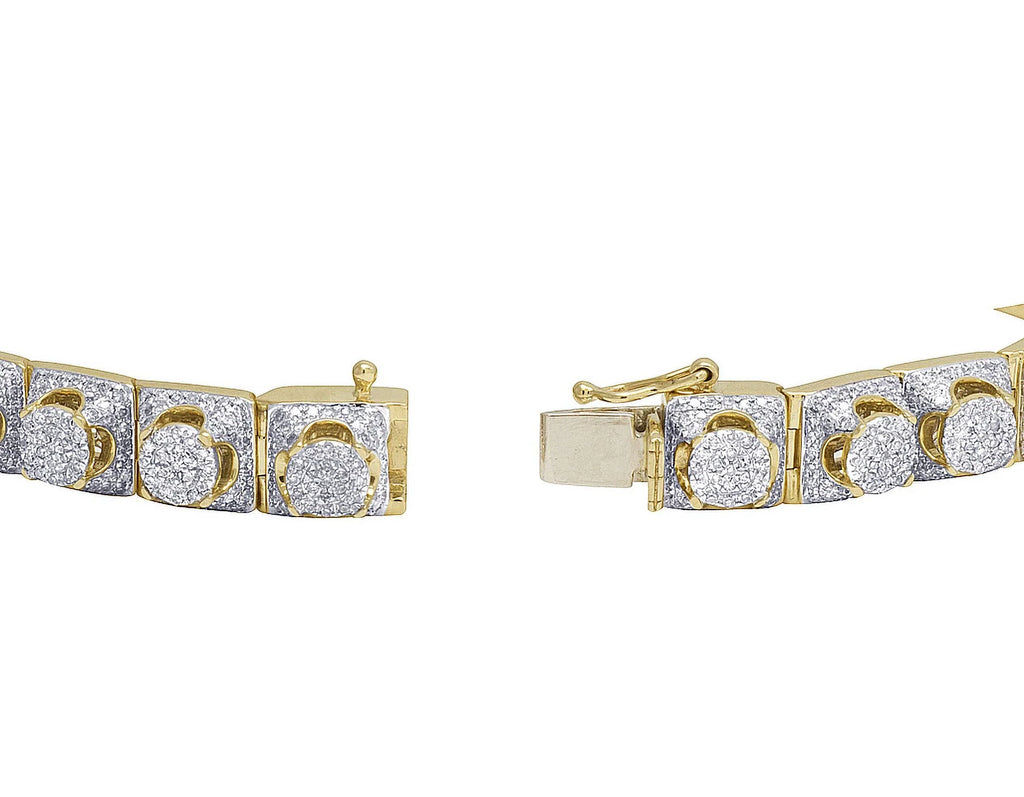 6.6 8MM 10K CT Gold Yellow Cluster Bracelet 8.5" Men's Diamond