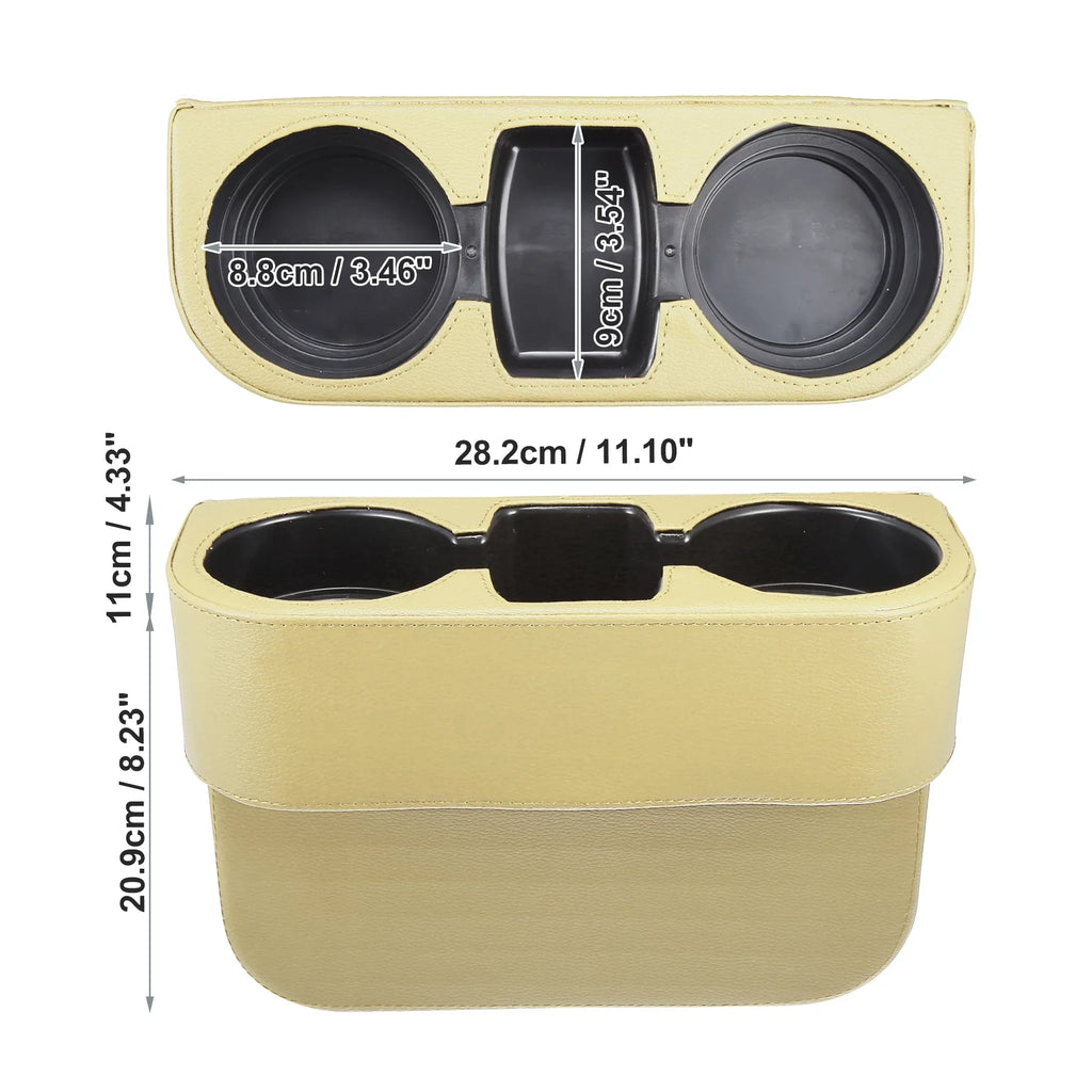 Seat Car Pocket Organizer Multi-function Side Filler Box Seat Gap Storage Car Holder Cup Console Beige