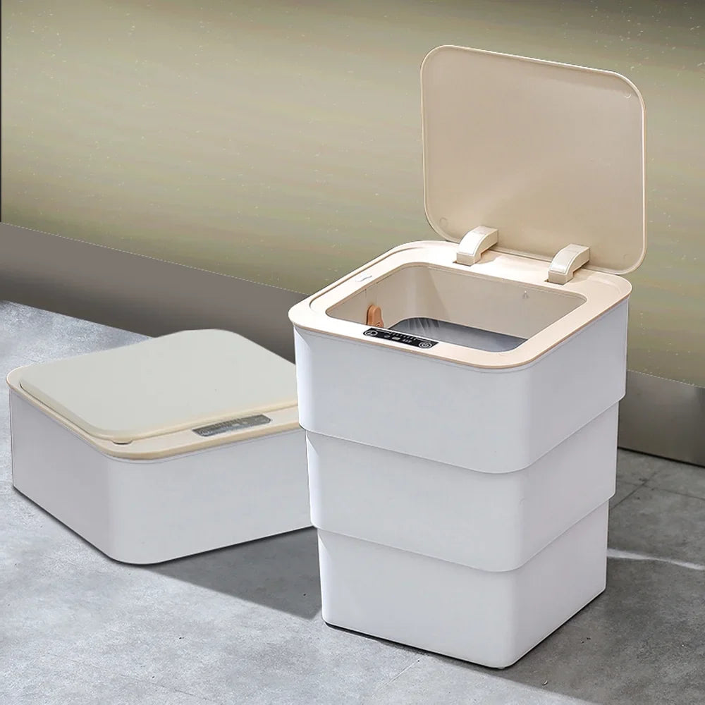 Aromatherapy Automatic Trash with Holdpeak Garbage Can, White Office, Mode Bathroom, Kitchen, Gallon Folding Touchless 18L/4.8 for Can