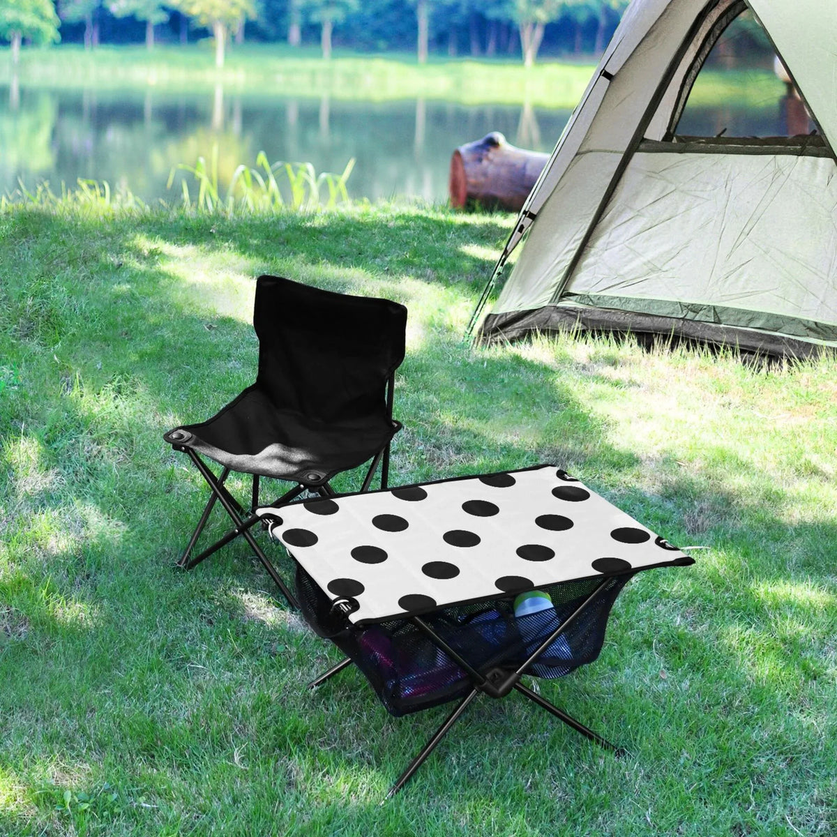 for Compact exterior Camping Table Dots Table Polka Bag Picnic Portable Fishing Beach BBQ Table Storage Foldable with Hiking Black