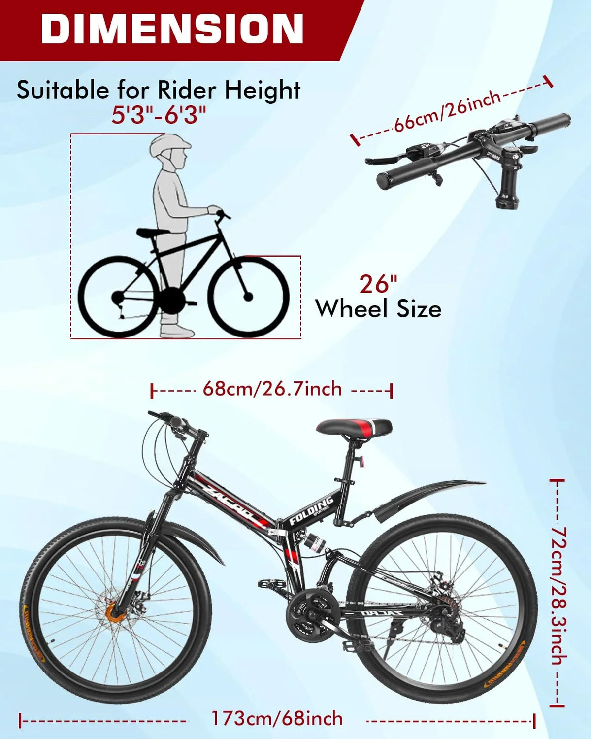 Bikes, Mountain Dual Road Speed/Carbon Bike, Steel Shock Brake 26 Red Fiber Zacro City Upgraded High-Carbon MTB 24 Bicycle, & Wheels Disc Absorbers Folding Inch