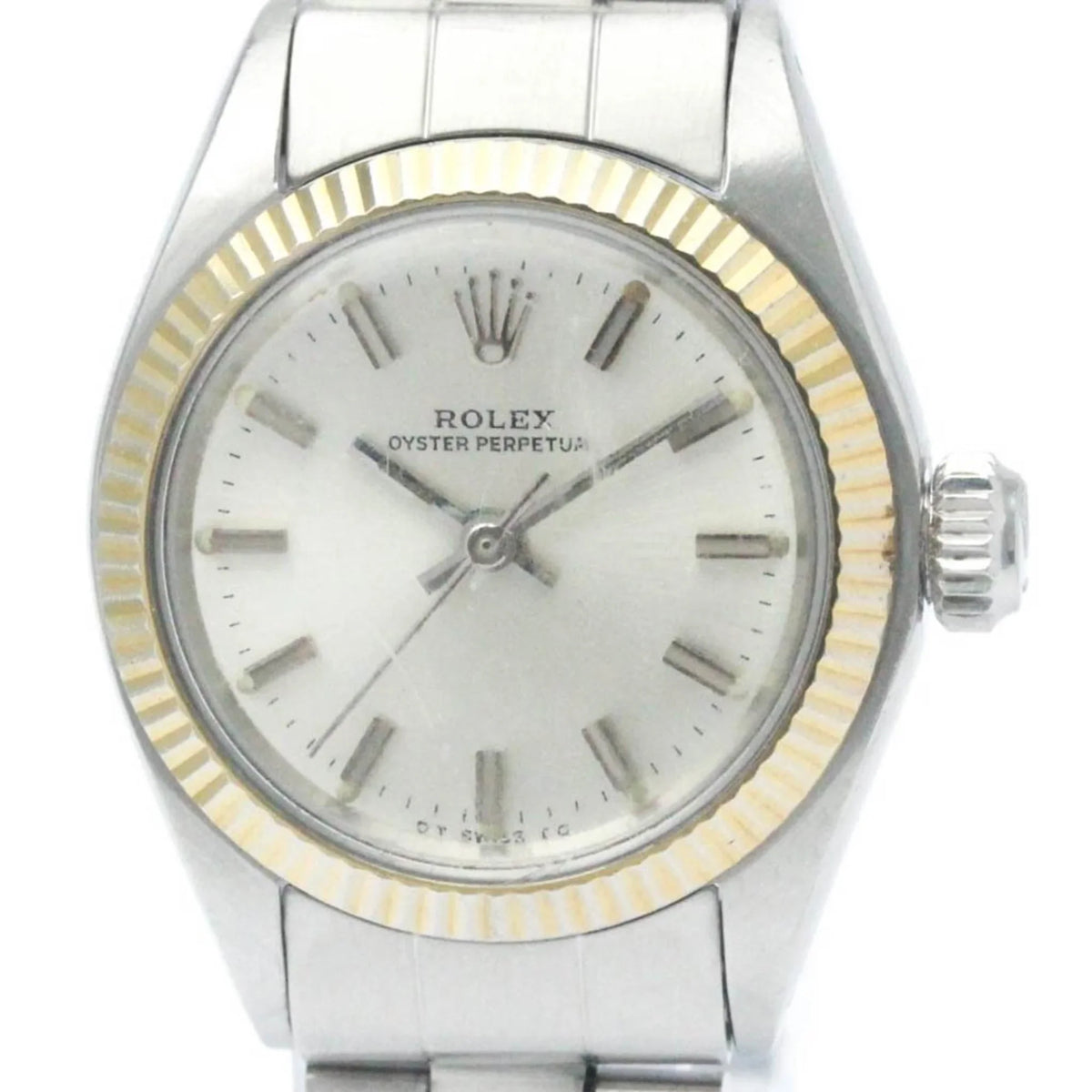 Steel Gold Pre-Owned 6719 Vintage BF565449 White Oyster Perpetual Ladies Watch (Fair)