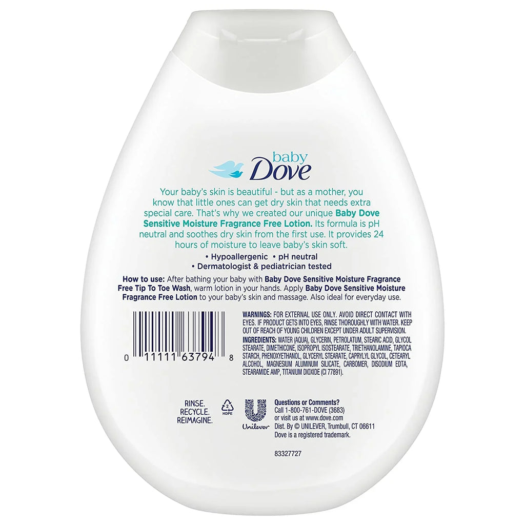 Fragrance count Sensitive Moisture 3 Dove Free Lotion, Baby oz, 13