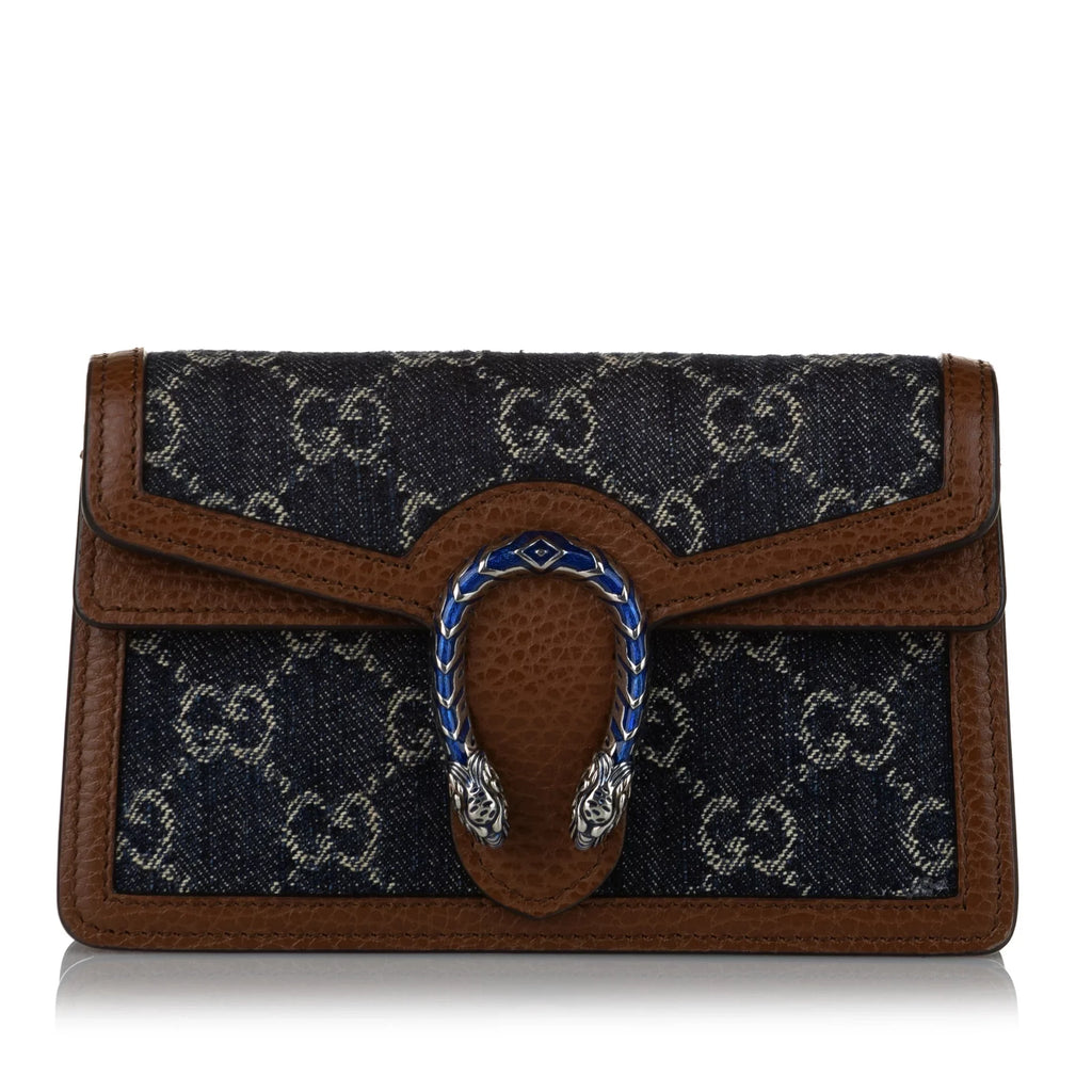 Women Dionysus Fabric Pre-Owned Bag GG Denim Mini Crossbody Authenticated Super Blue