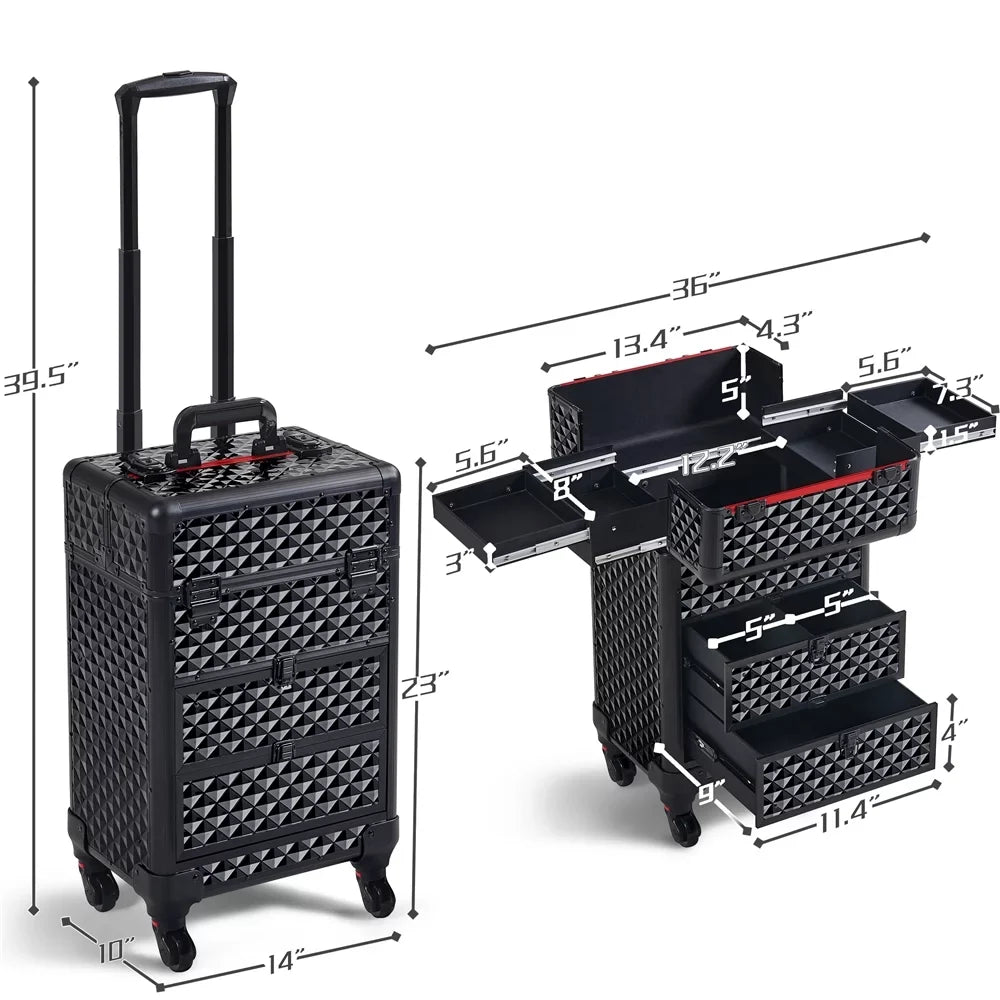 Makeup Case Professional with Drawers,Black Rolling Yaheetech Train