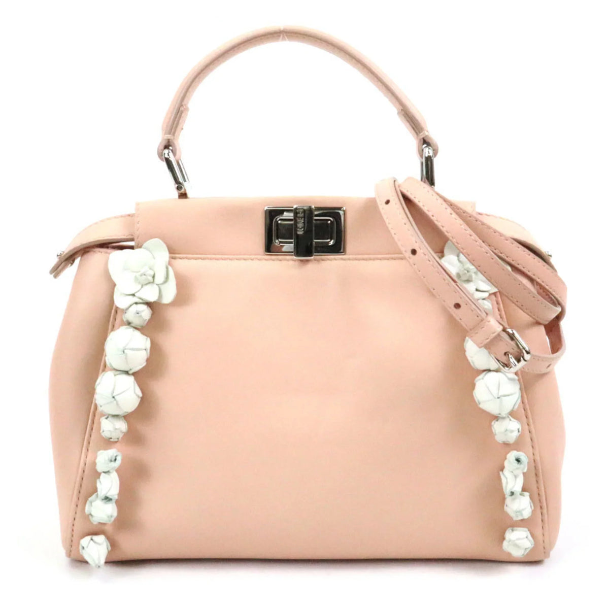 (Good) Handbag Leather Fendi Peekaboo Mini Pre-Owned Pink Beige/White Shoulder FENDI Silver Women's Bag